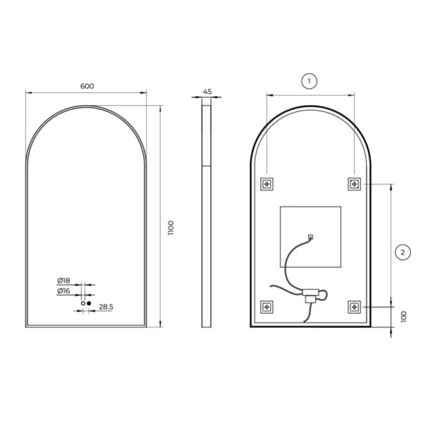 Espejo arco con luz LED Roma Ledimex croquis 7