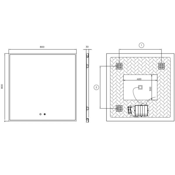 Espejo de baño con luz LED Boston Ledimex croquis 8