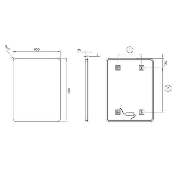 Espejo de baño con luz LED Dinamarca Ledimex croquis 11