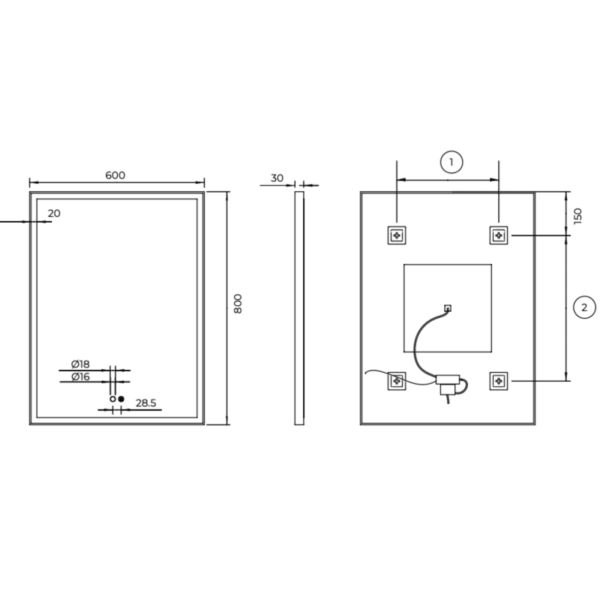 Espejo de baño con luz LED Suiza Ledimex croquis 9