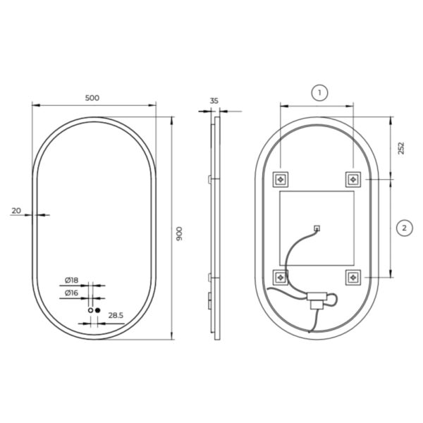 Espejo de baño con luz LED Tokyo Ledimex croquis 9