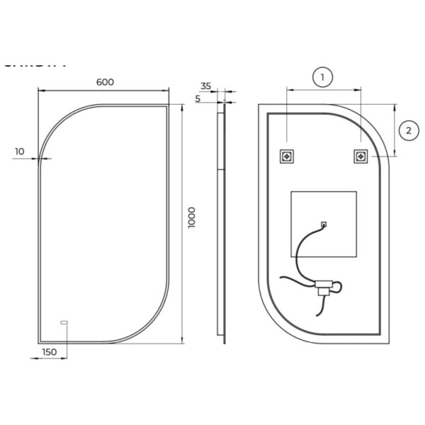 Espejo de baño con luz LED Cardiff Ledimex croquis 6
