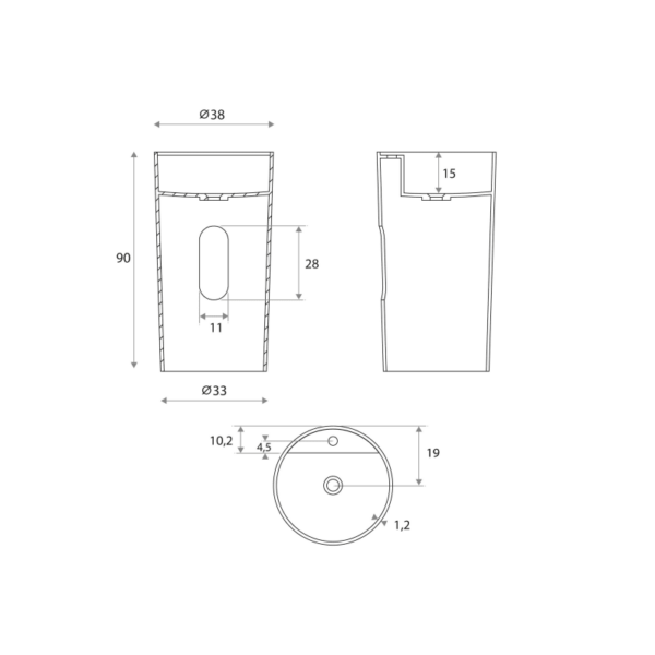 Lavabo de pedestal Chelva de Hidronatur croquis 4