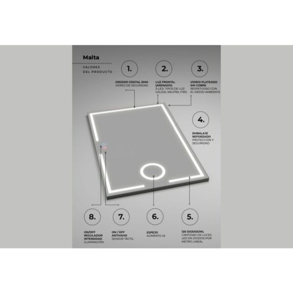 Espejo de baño con luz LED Malta Ledimex detalle 6