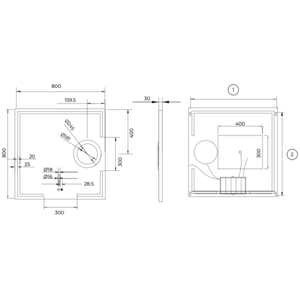 Espejo de baño con luz LED Malta Ledimex croquis 13