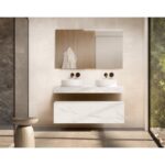 Mueble de baño con encimera de madera 10 cm de altura con cajonera Nomad monocolor Visobath principal 1
