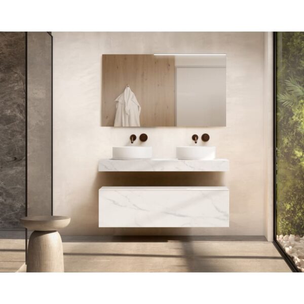 Mueble de baño con encimera de madera 10 cm de altura con cajonera Nomad monocolor Visobath principal 1