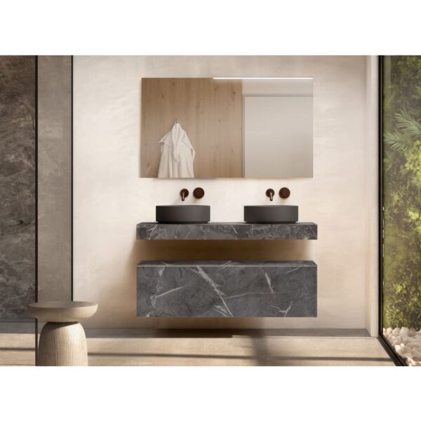 Mueble de baño con encimera de madera 10 cm de altura con cajonera Nomad monocolor Visobath principal 2