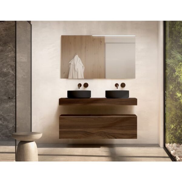 Mueble de baño con encimera de madera 10 cm de altura con cajonera Nomad monocolor Visobath principal 3