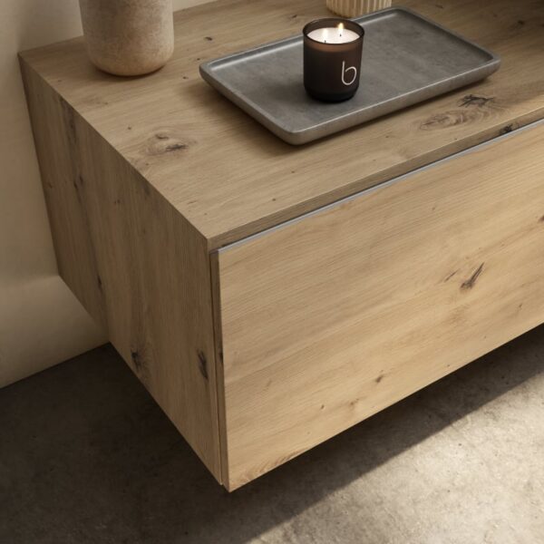 Conjunto mueble de baño con lavabo de carámica de 12 cm de alto y cajonera Nomad Viso Bath detalle 7