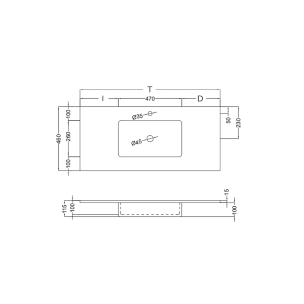 Lavabo encastrado Ambar Coycama croquis 6
