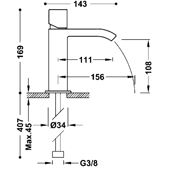 Grifo de lavabo Cuadro Tres croquis 2