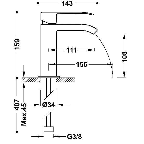Grifo de lavabo Cuadro Tres croquis 1