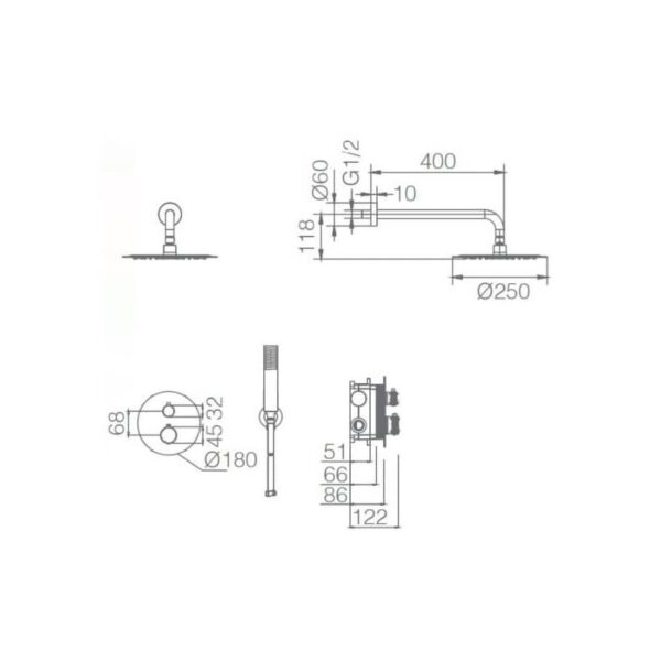 Conjunto de ducha y baño empotrado Line Imex croquis 22