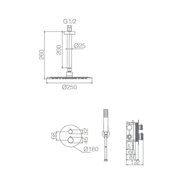 Conjunto de ducha y baño empotrado Line Imex croquis 16