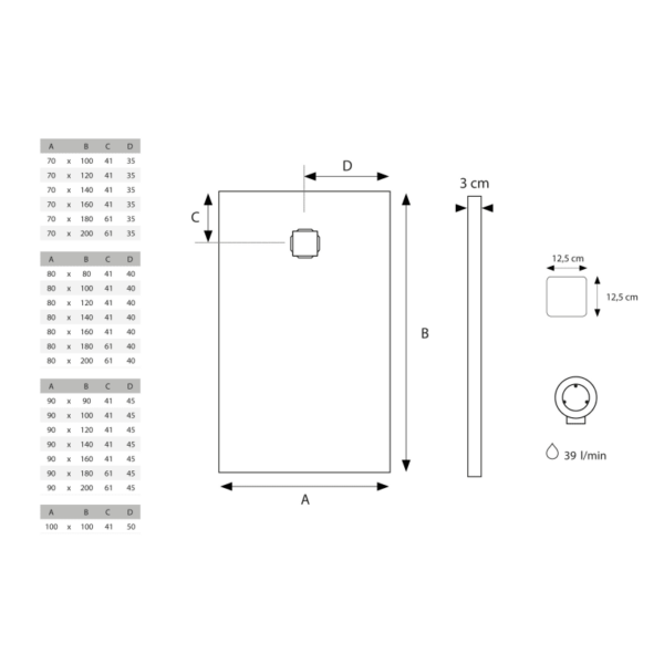 Plato de ducha Solid Surface Perseo Hidronatur croquis 3