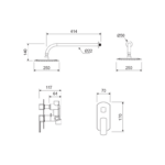 Conjunto de ducha empotrado Apolo Lluvibath croquis 2