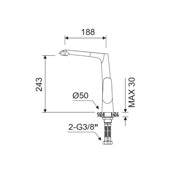 Grifo de cocina Dann Lluvibath croquis 2
