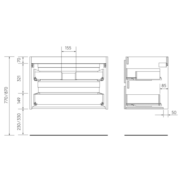 Conjunto mueble de baño Bequia Salgar croquis 19