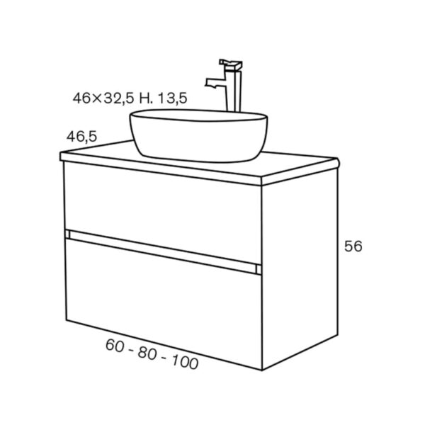 Conjunto mueble de baño con lavabo sobre encimera Deco Lux Sanchís croquis 6