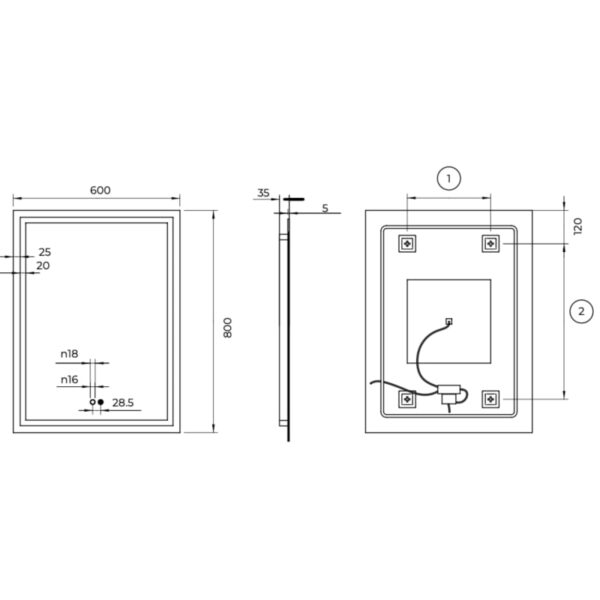 Espejo de baño con luz LED Holanda Ledimex croquis 11