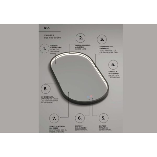 Espejo de baño con luz LED Río Ledimex detalle 4