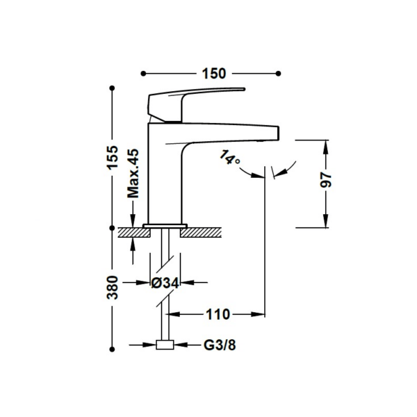 Grifo de lavabo Flat Tres croquis 2