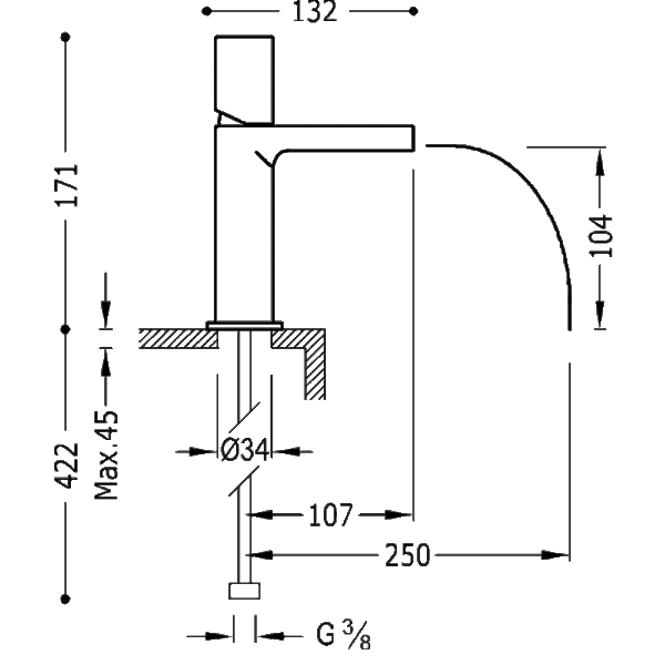 Grifo lavabo Loft Tres croquis 2
