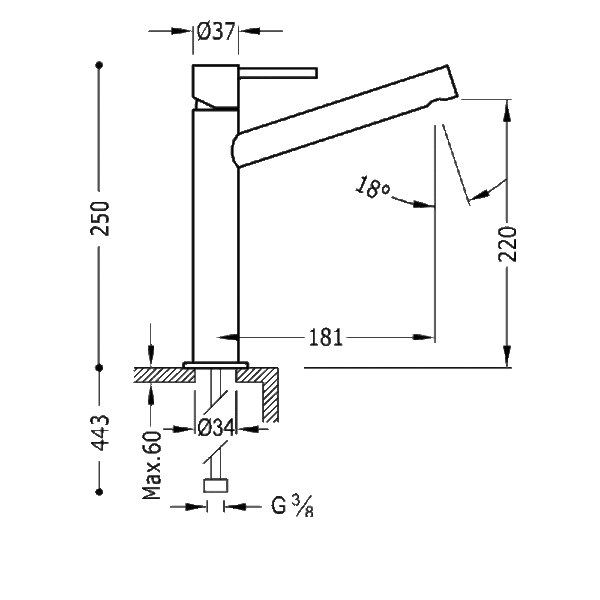 Grifo de lavabo Max Tres croquis 1