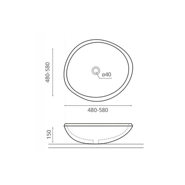 Lavabo sobre encimera Rio Bathco croquis 3