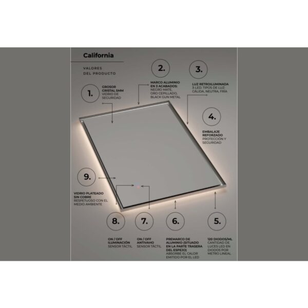 Espejo de baño con luz LED California Ledimex detalle 5