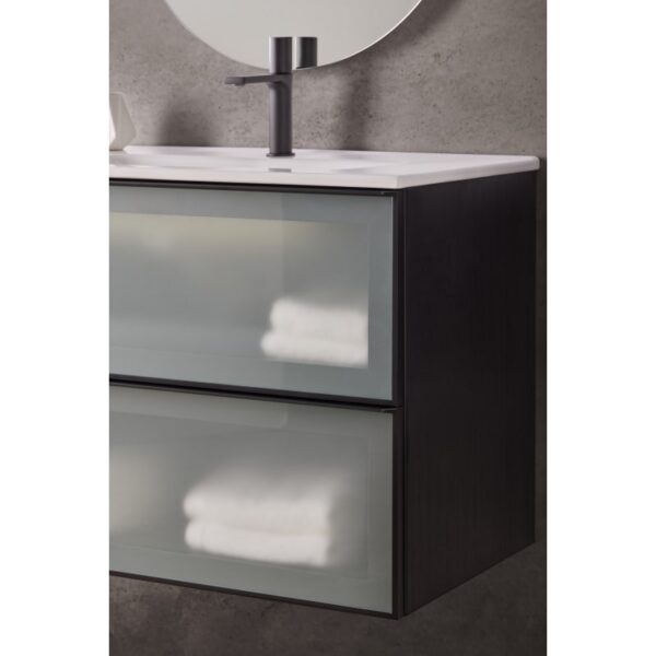 Conjunto mueble de baño frente cristal mate Koba Sanchís detalle 1
