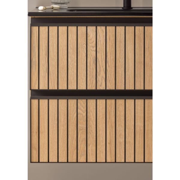 Conjunto de mueble de baño con lavabo sobre encimera negro Yuka Sanchís detalle 1