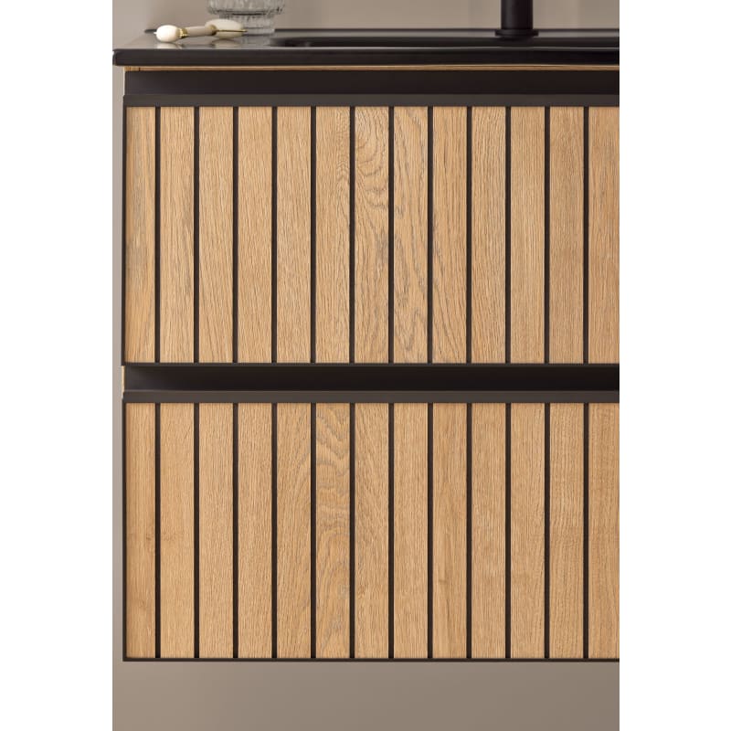 Conjunto de mueble de baño con lavabo sobre encimera negro Yuka Sanchís detalle 1