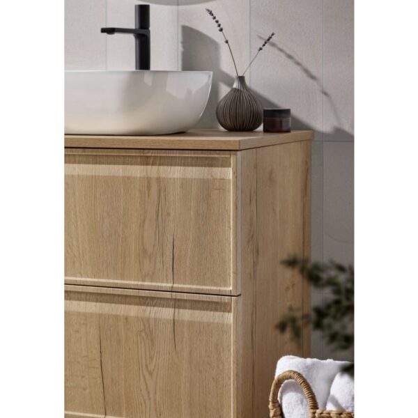 Conjunto mueble de baño con encimera de madera Zama Sanchís detalle 1