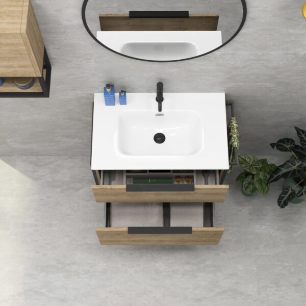 Conjunto mueble de baño fondo reducido 41cm Comet tirador cromo Coycama detalle 5