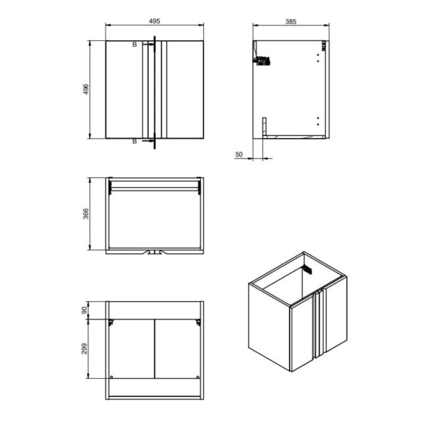Conjunto mueble de baño fondo reducido 40 cm Lagos Visobath croquis 3