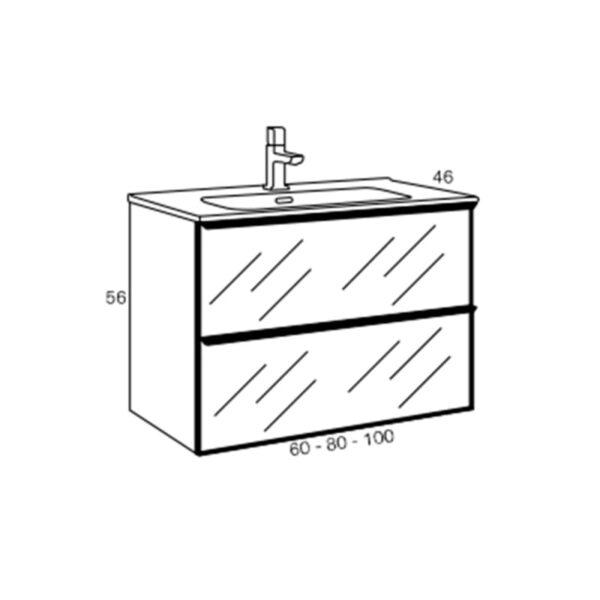 Conjunto mueble de baño frente cristal mate Koba Sanchís croquis 3