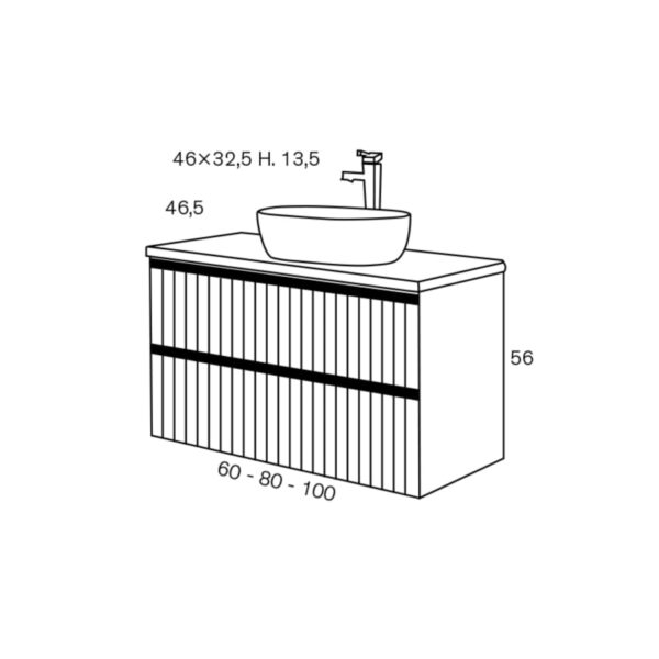 Conjunto de mueble de baño con lavabo sobre encimera negro Yuka Sanchís croquis 3