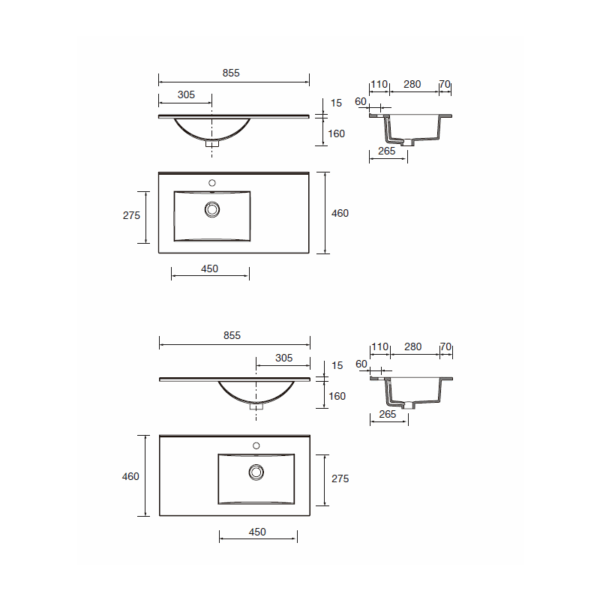Conjunto mueble de baño Noja Salgar croquis 13