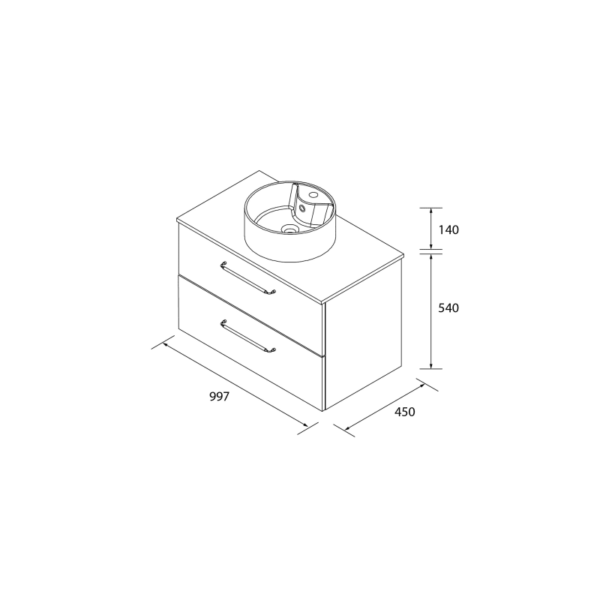 Conjunto mueble de baño con lavabo sobre encimera Moria Salgar croquis 10