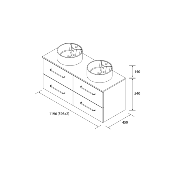 Conjunto mueble de baño con lavabo sobre encimera Morai Salgar croquis 4