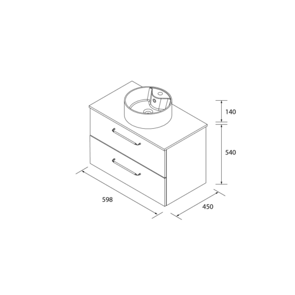 Conjunto mueble de baño con lavabo sobre encimera Moria Salgar croquis 8