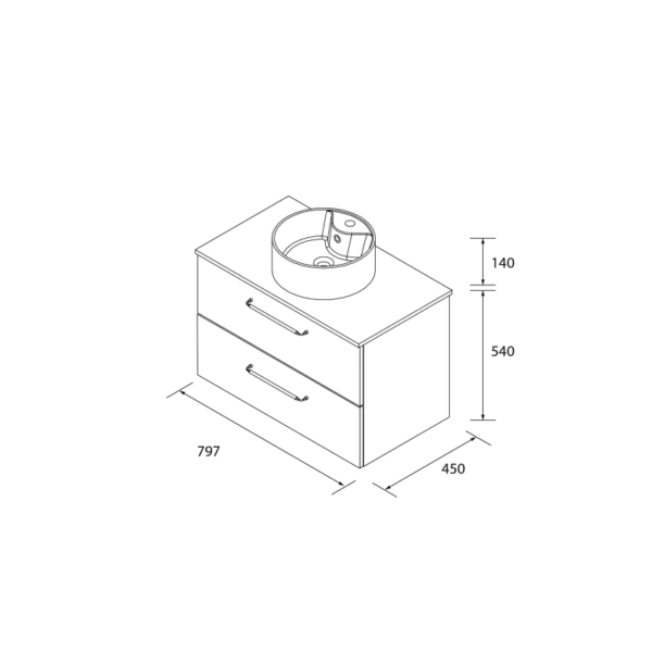 Conjunto mueble de baño con lavabo sobre encimera Moria Salgar croquis 9