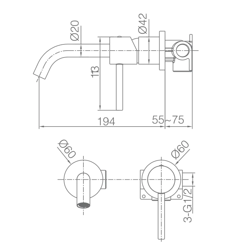 Grifo de lavabo empotrado Monza Imex croquis 7