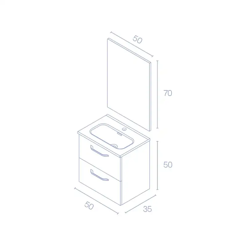 Conjunto completo mueble de baño fondo reducido 35 cm Hone Amizuva croquis 14
