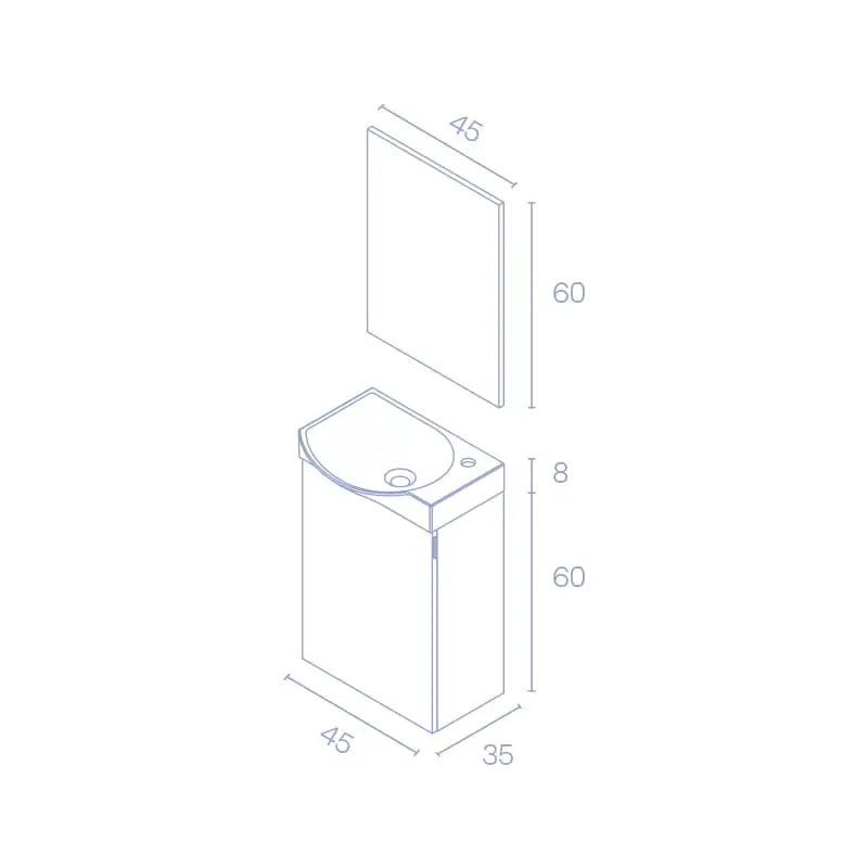Conjunto completo mueble de baño fondo reducido 34 cm Mika Amizuva croquis 7