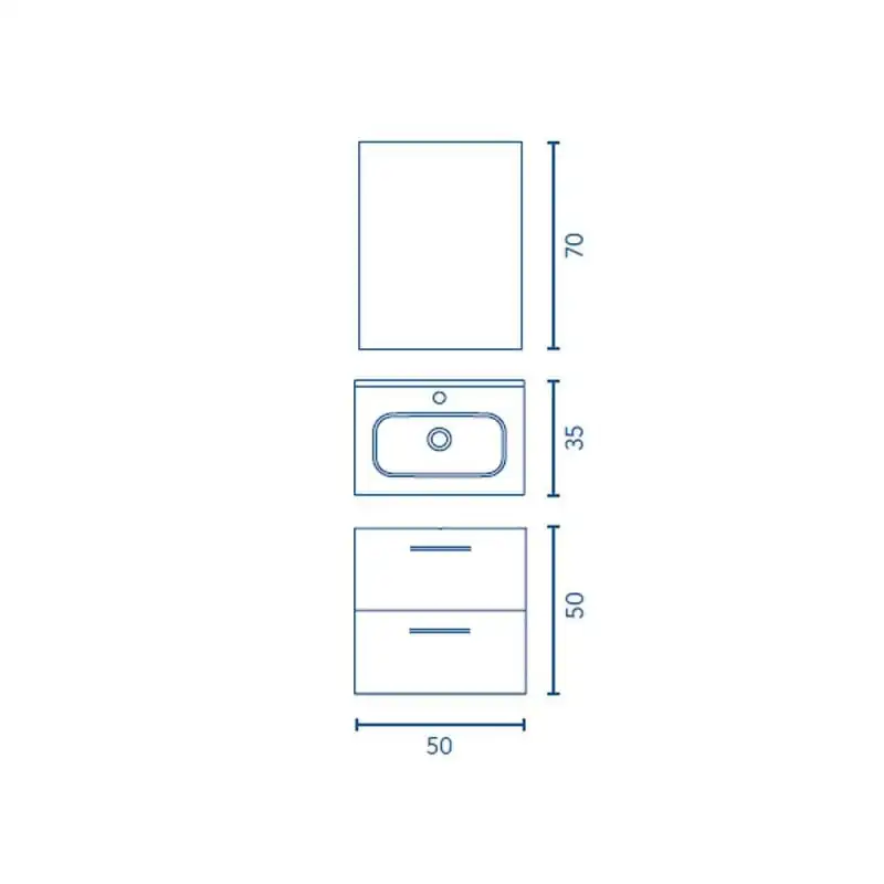 Conjunto completo mueble de baño fondo reducido 35 cm Hone Amizuva croquis 13