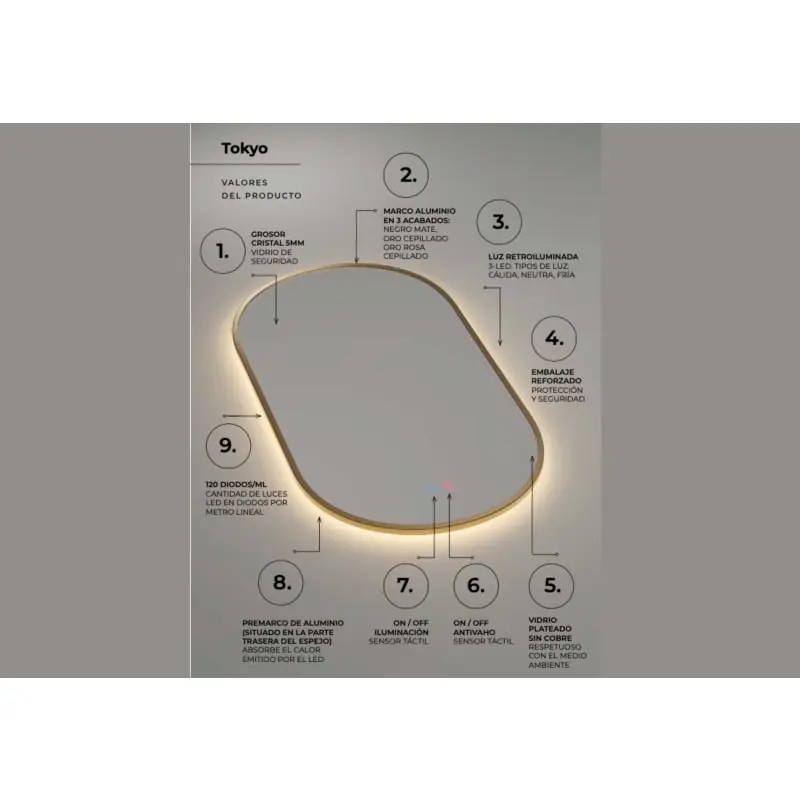 Espejo de baño con luz LED Tokyo Ledimex detalle 6