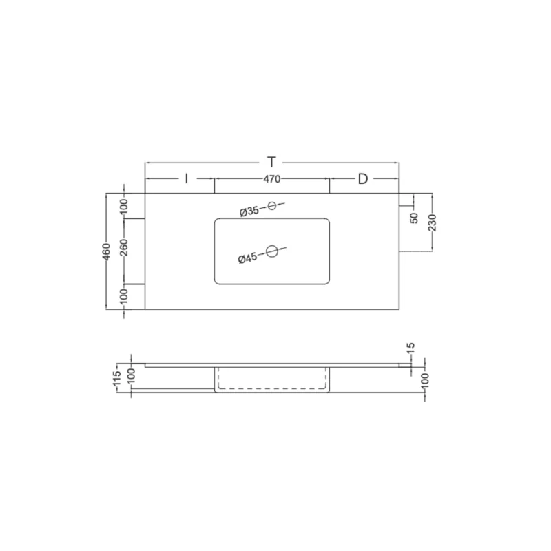 Lavabo encastrado Ambar Coycama croquis 6